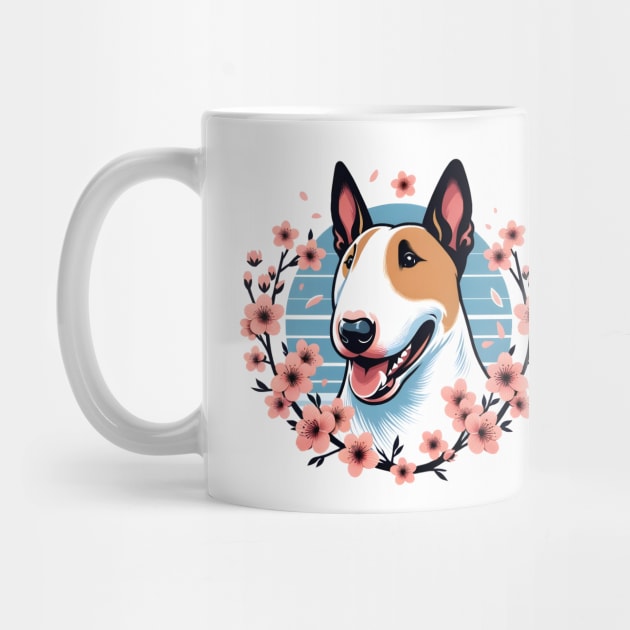 Bull Terrier Enjoys Spring with Cherry Blossoms Ablaze by ArtRUs